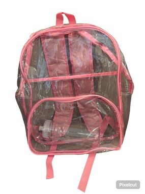 Clear Pink Travel School Camping Backpack Pouch Bag with Water Bottle